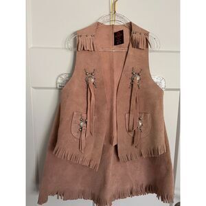 Little Girls Matching Dusty Pink Suede Vest & Skirt by John R. Craighead - EUC
